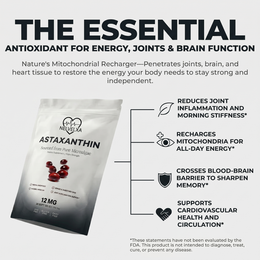 Nelvexa - Astaxanthin 12mg Softgels - Naturally Restores Circulation, Energy & Protects Vital Organs