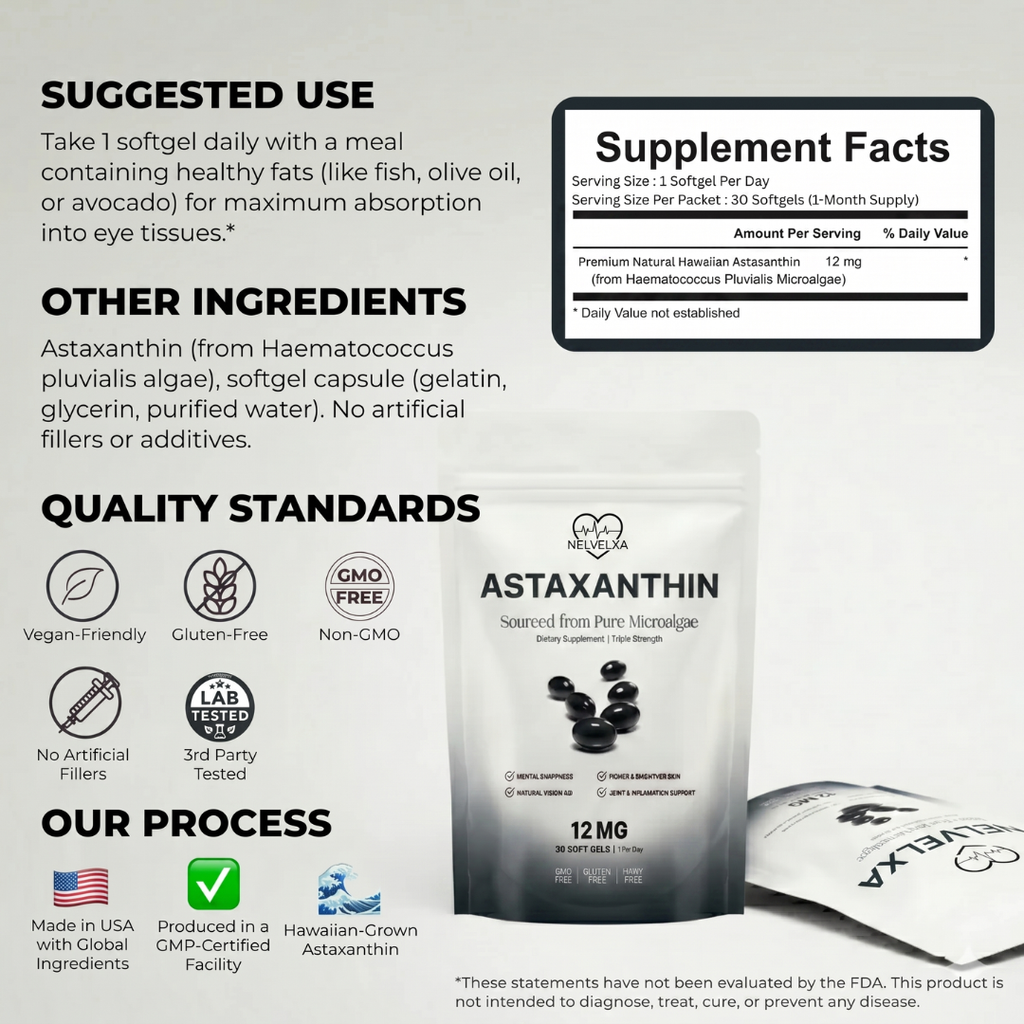 Nelvexa - Astaxanthin 12mg Softgels - Naturally Restores Circulation, Energy & Protects Vital Organs